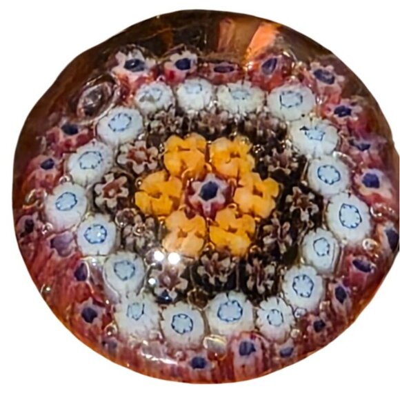 2 Paperweights Millefiori Glass Round Square Blue Crystal Apx. 2" - Picture 8 of 15